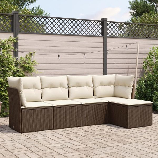 vidaXL 5-tlg. Garten-Sofagarnitur mit Kissen Braun Poly Rattan, 3217563