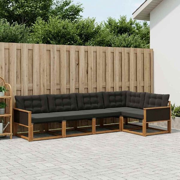 vidaXL Outdoor-Sofagarnitur mit Kissen 5-teilig Natürlich und Schwarz, 3381416
