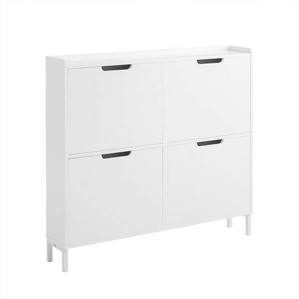 SoBuy Schuhschrank mit 4 Türen Weiß 100x19x91 cm, Minimalistisch, FSR100-W