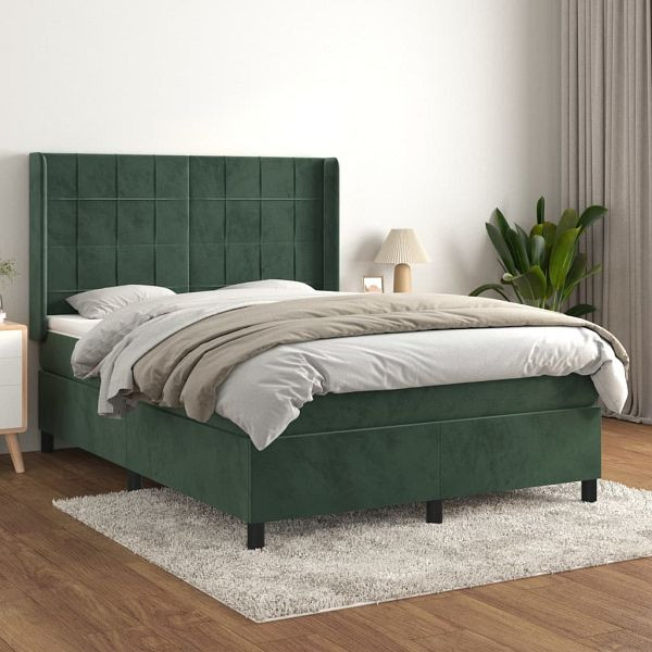 vidaXL Boxspringbett mit Matratze Dunkelgrün 140x190 cm Samt, 3132678
