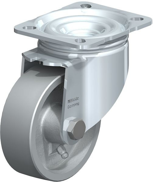 Blickle LIK-G 100G-1 Hitzebeständige Stahlblech-Lenkrolle mit Anschraubplatte, Guss, Grau, 754683