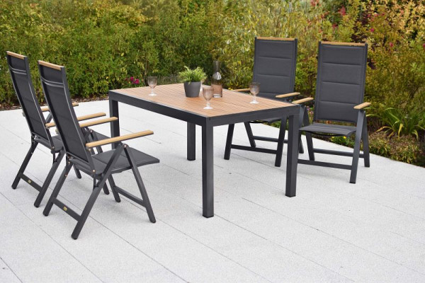 Merxx Verona Set 5-teilig, 4 Verona Klappsessel, 1 Tisch 150 x 90 cm, Tischplatte aus Kunststoff in Holzoptik, 51145-309