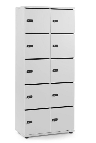 Deskin Schließfachschrank OFFICE-LINE mit 10 Fächern, Lichtgrau, 800 x 420 x 1890 mm, mit Posteinwurf, 10 Abteile, Korpus: Lichtgrau, 290118
