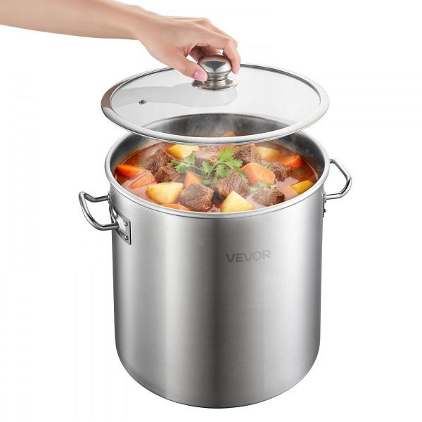 VEVOR Edelstahl Kochtopf 19,9 L mit Glasdeckel, Induktionsgeeignet, PFOA- und PFAS-frei, für Gas/E-Herd, ideal für Eintöpfe, JTTG20QTBXGLYH2OH001V0