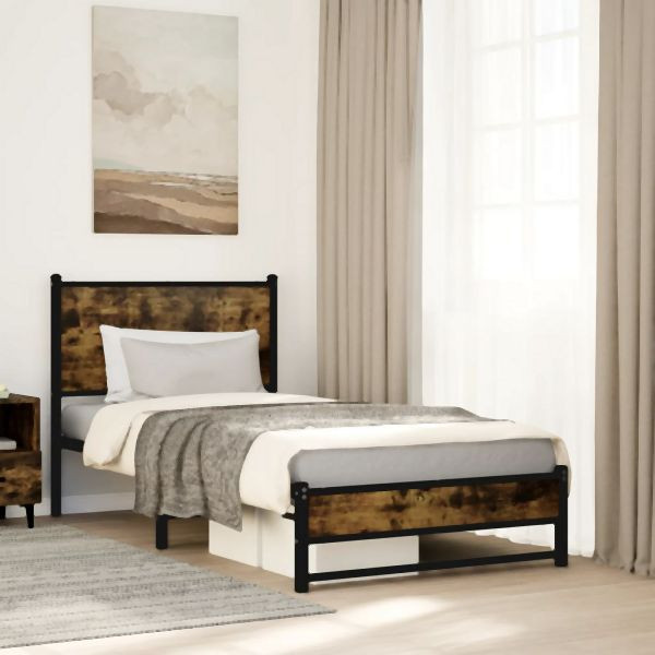 vidaXL Metallbett ohne Matratze Räuchereiche 90x190 cm, 4007824