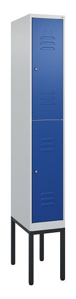 C+P Doppelstöckiger Spind Classic PLUS, Gestell, 2120x300x500mm, 7035/5010, Zylinderschlösser, 0803307-10 S10018