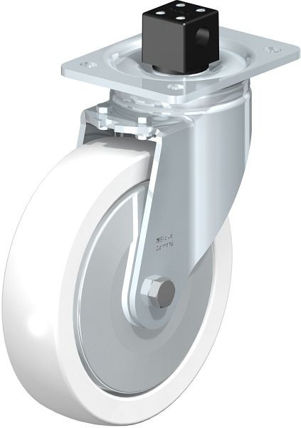 Blickle LH-SPO 200G-CS13-FA Stahlblech-Lenkrolle, Schwerlast-Ausführung, mit Anschraubplatte & Zentralfeststeller, Polyamid, Weiß, 852928
