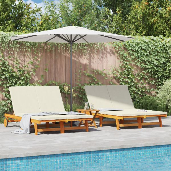 vidaXL Doppel-Sonnenliege mit Rädern und Kissen aus massivem Akazienholz, 3325188