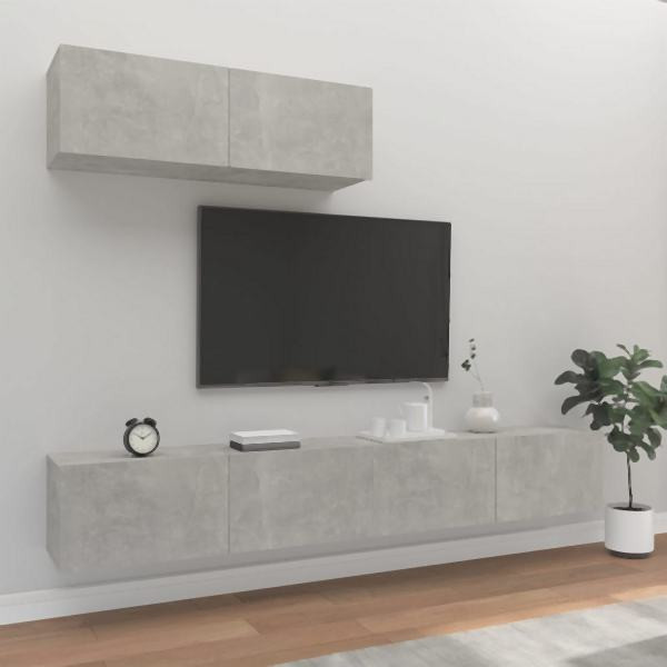 vidaXL 3-tlg. TV-Schrank-Set Betongrau Holzwerkstoff, 3114481