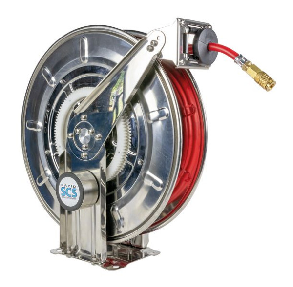 Rapid Automatischer Schlauchaufroller komplett in Edelstahl mit 20 m Schlauch DN 10, zur Wand-, Boden- oder Deckenmontage, 09 135