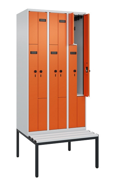C+P Z-Spind Evolo PLUS, 6 Fächer, 2120x900x815mm, 7035/2004, Drehriegel, Sitzfläche Kunststoff, Sitzbank, 0490537-306 S10056