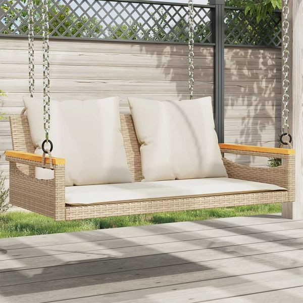 vidaXL Hängebank mit Kissen Beige 109x62x40 cm Poly Rattan, 368148