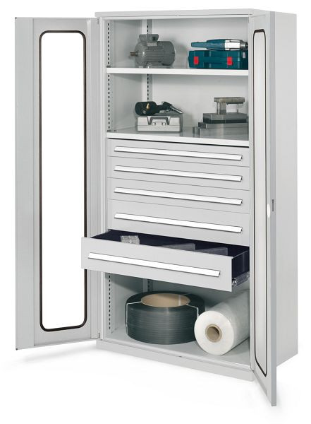 Kappes Schwerlastschrank ohne Mitteltrennwand, 1950 x 1000 x 600 mm, Mod 44, RAL 7035, Sichtfenstertür, 1462.08.5013