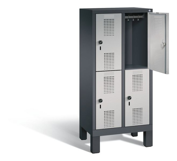 C+P Kindergarten-Spind doppelstöckig Evolo, H1350xB610xT300mm, Farbe: Schwarzgrau / Weißaluminium, 483103-20 S10043