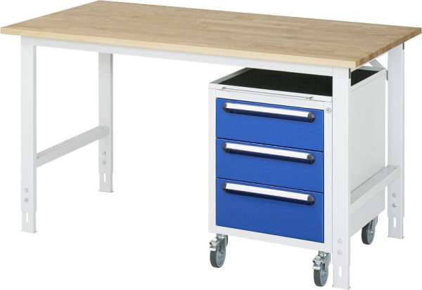 RAU Arbeitstisch Serie Tom (K-Modell 09), B1500 x T800 x H760-1080 mm, Buche-Massiv-Arbeitsplatte, Stärke 25 mm, 06-625B80-15-KM09.11