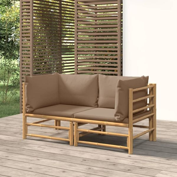 vidaXL Garten-Ecksofas mit Taupe Kissen 2 Stück Bambus, 3155118