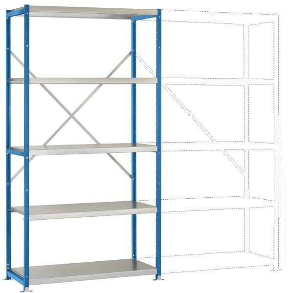 Manuflex Mittelschweres Fachboden-Steck-Grundregal mit 5 Stahlböden, HxBxT = 2000 x 1030 x 300 mm, lichtblau, RP1017.5012