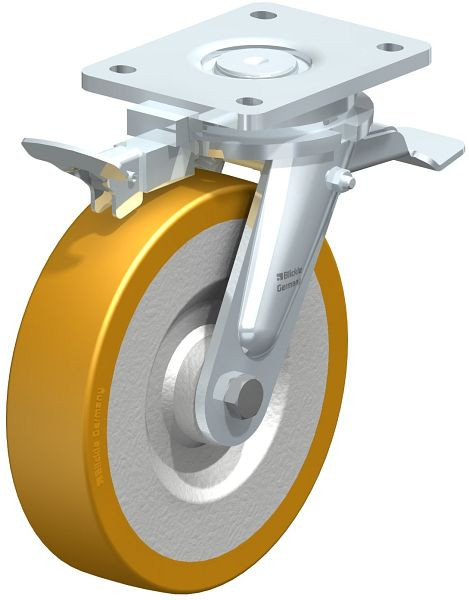 Blickle LO-SETH 200K-ST-RI4 Stahlgeschweißte Schwerlast-Lenkrolle mit Feststeller, Blickle Extrathane®, Hellbraun, 740329