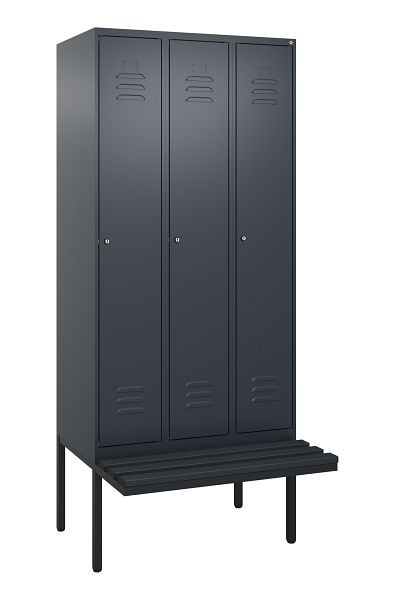 C+P Umkleidespind Classic PLUS, 3 Abteile, 2120x900x815mm, 7016/7016, Zylinderschlösser, 3 Doppel-Haken, 0800407-30 S10027