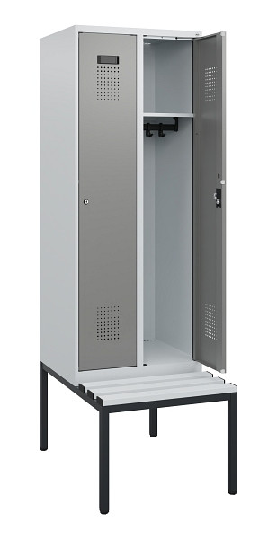 C+P Spind Evolo PLUS, 2 Abteile, 1950x600x815mm, 7035/0004, Zylinderschloss, Material Sitzfläche Kunststoff, Sitzbank, 0490505-20 S10095