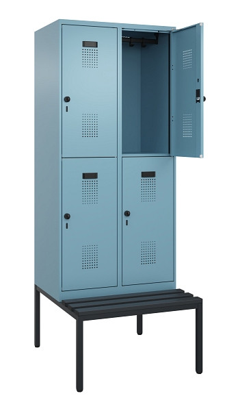 C+P Doppelstock-Spind Evolo PLUS, Bank, 4 Fächer, 2120x800x815mm, 0010/0010, Drehriegel, Sitzfläche Kunststoff, Sitzbank, 0493507-22 S10102