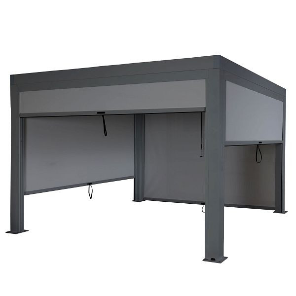 Mendler Pergola HWC-L46 mit Seitenwand, Gartenpavillon Lamellen-Pavillon Rollo, 11cm-Alu-Gestell, sturmfest 3x4m, 99259+99260+99261+99262+2x99263+2x99264