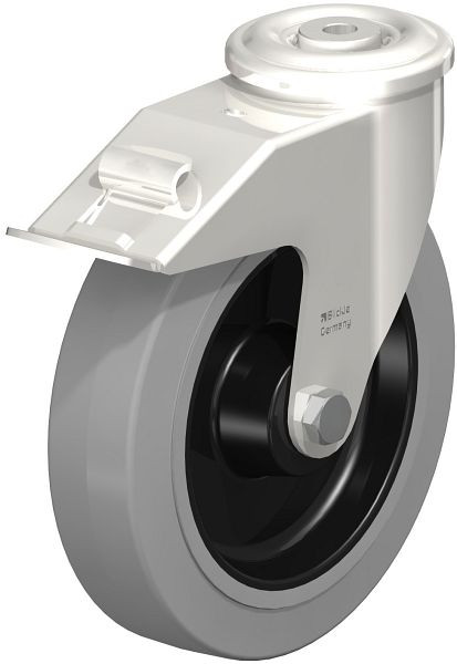 Blickle LEXR-POEV 200XR-FI-SG Edelstahl-Lenkrolle mit Rückenloch & Feststeller, Elastik-Vollgummi, Grau, 654236