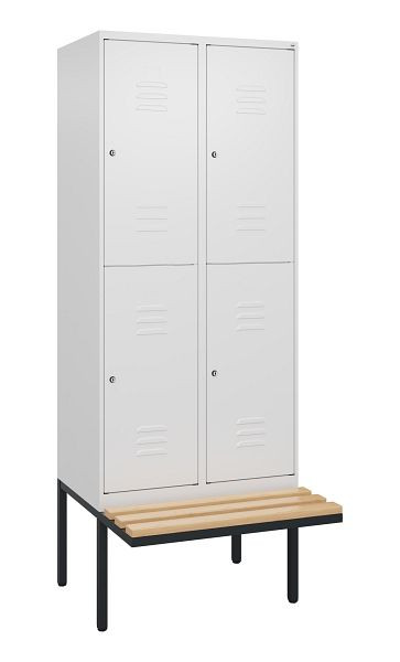 C+P Doppelstöckiger Spind Classic PLUS, 2 Abteile, 2120x800x815mm, 9016/9016, Zylinderschlösser, Buche-Sitzleisten, Sitzfläche, 0803407-22 S10104