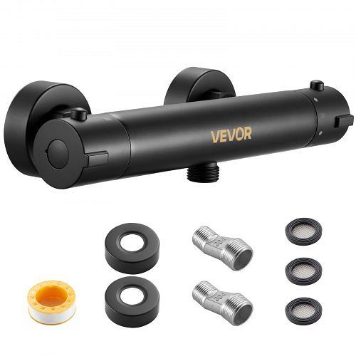 VEVOR Duscharmatur mit Thermostat und 38°C Sicherheitsschloss, Mattschwarz, für Badewannen, Wohnmobil & Hotel, YXFDKDSHWWKFQKYIY001V0
