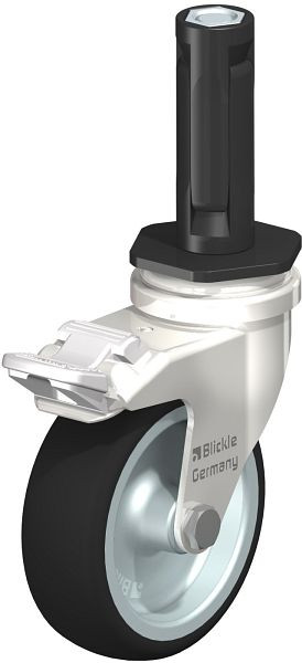 Blickle LRXA-PATH 75G-FI-EXR02 Edelstahl-Apparate-Lenkrolle mit Expander & Feststeller, Thermoplastisches Polyurethan, Grau, 853348