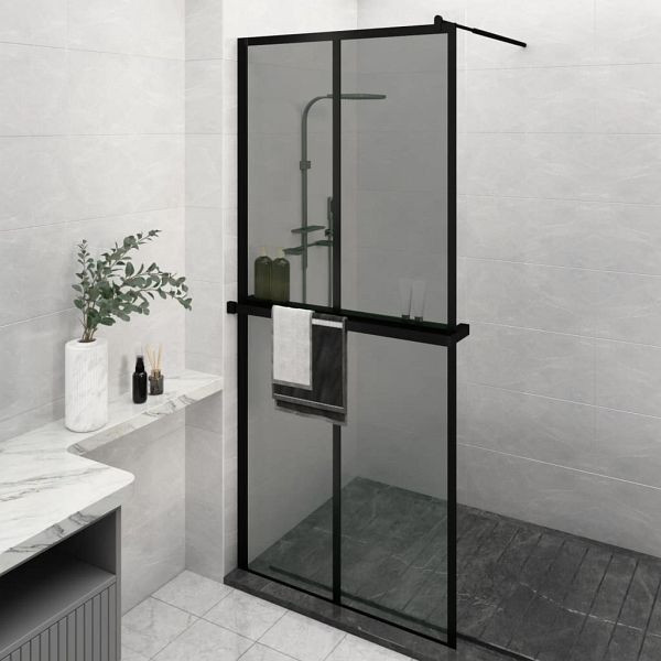 vidaXL Duschwand mit Ablage für Walk-In-Dusche Schwarz 90x195 cm ESG, 3185465