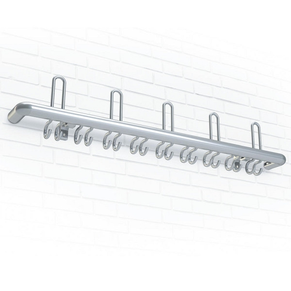 Deskin Wandgarderobe R Aluminium, 4 Hut-/ 14 Mantelhaken, runder Garderobenträger, B 800 x H 210 x T 110 mm, 268360