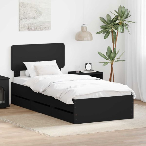 vidaXL Bettrahmen mit Schubladen Schwarz 90 x 190 cm Ingenieurs Holz, 3412221