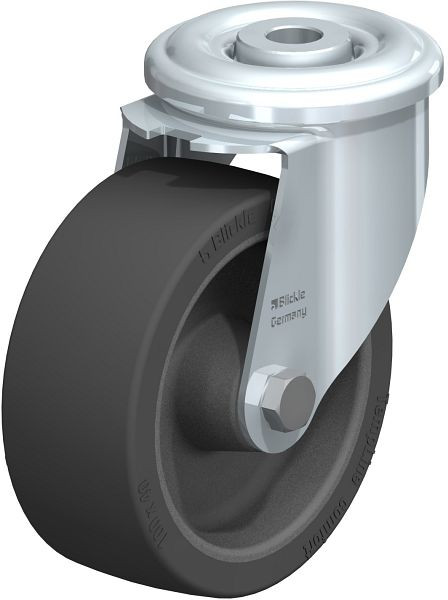 Blickle LIR-POSI 100G Hitzebeständige Stahlblech-Lenkrolle mit Rückenloch, Silikon-Gummi, Schwarz, 754729