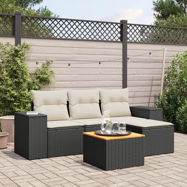 vidaXL 5-tlg. Garten-Sofagarnitur mit Kissen Schwarz Poly Rattan, 3257743