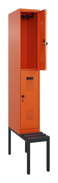 C+P Doppelstock-Spind Evolo PLUS, Bank, 2 Fächer, 2120x300x815mm, 2004/2004, Drehriegel, Sitzfläche Kunststoff, Sitzbank, 0493507-10 S10104