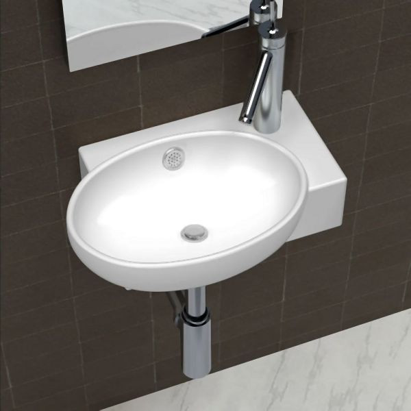 vidaXL Waschbecken mit Wasserhahn-Loch und Überlaufloch Keramik Weiß, 140698