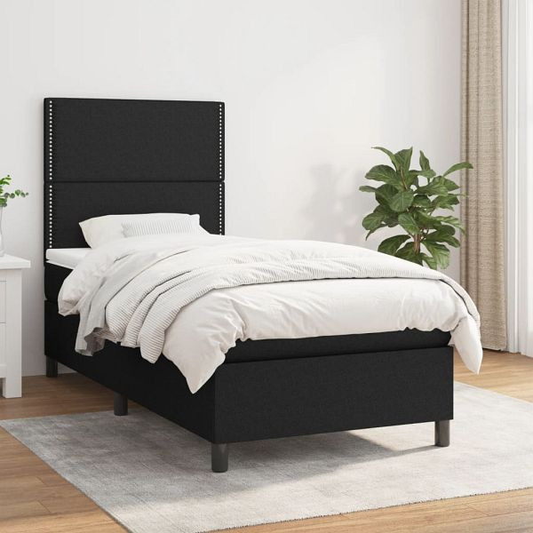vidaXL Boxspringbett mit Matratze Schwarz 90x200 cm Stoff, 3141667