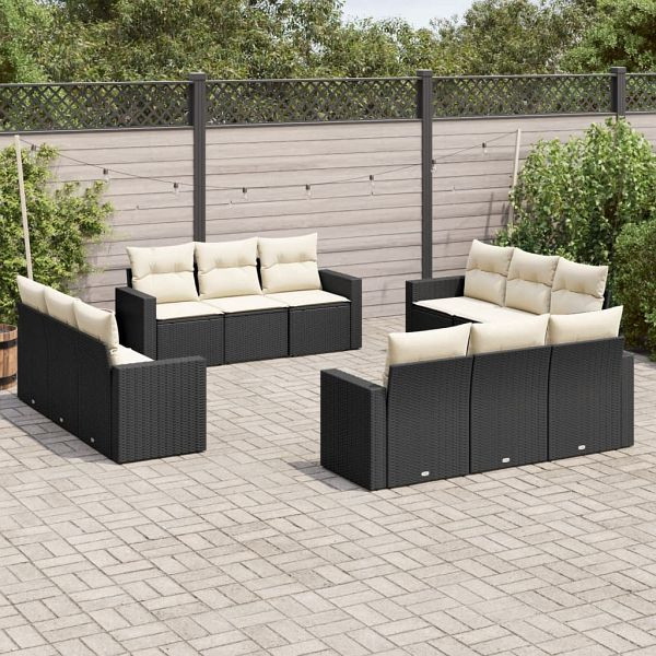 vidaXL 12-teilig Garten-Sofagarnitur mit Kissen Schwarz Poly Rattan, 3251103