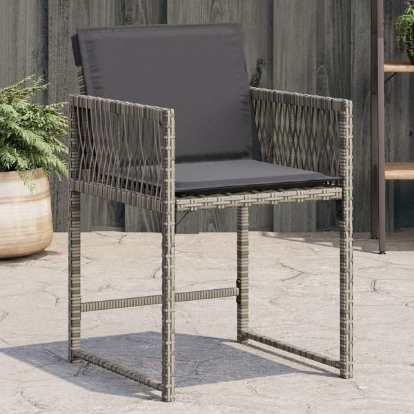 vidaXL Gartenstühle mit Kissen 4 Stück Grau Poly Rattan, 365019