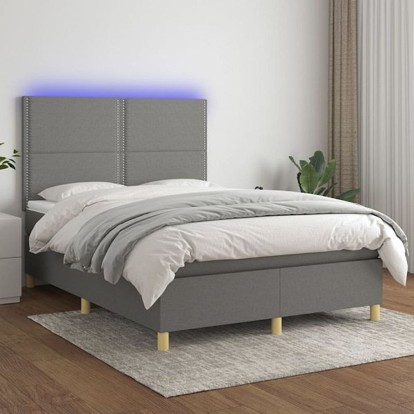 vidaXL Boxspringbett mit Matratze & LED Dunkelgrau 140x190 cm Stoff, 3135350
