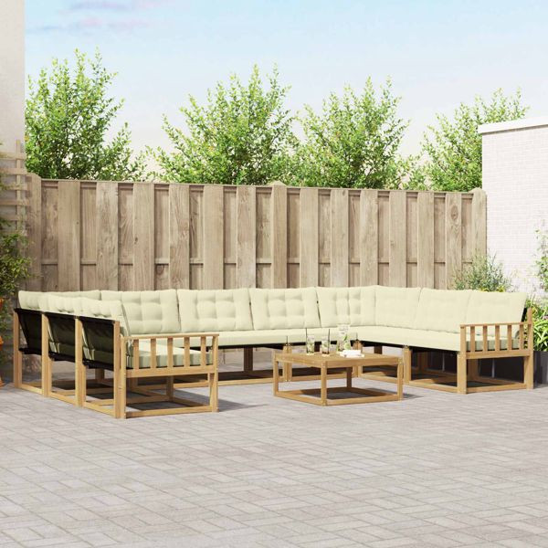 vidaXL Outdoor-Sofagarnitur mit Kissen 10-teilig Weiß und Creme, 3389088