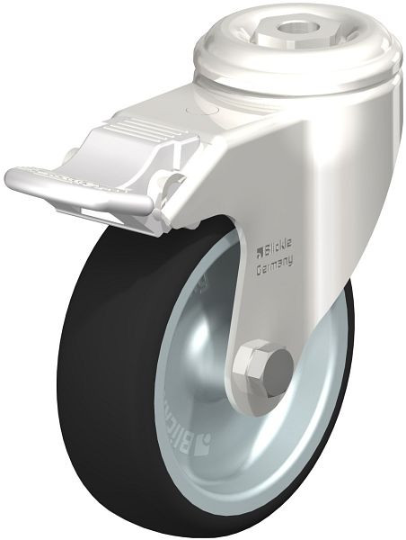 Blickle LKRXA-PATH 101G-11-FI Edelstahl-Apparate-Lenkrolle mit Rückenloch & Feststeller, Thermoplastisches Polyurethan, Grau, 847050