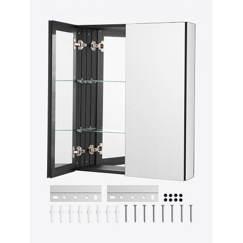 VEVOR Spiegelschrank Arzneischrank (662x135x762 mm), 2 Türen & 7 Spiegel, Einbau-/Wandmontage, Aluminium, Badschrank, JXYJJXJ2630IPL2I7V0