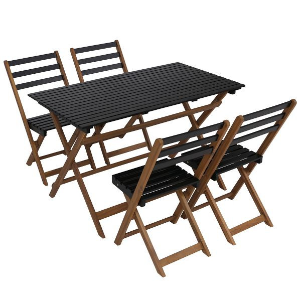 Mendler Garnitur HWC-P72, Sitzgruppe Gartenmöbel-Set Essgruppe 4x Stuhl Tisch, Akazie Holz klappbar, natur-schwarz, 119727+121065