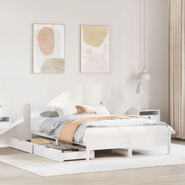 vidaXL Massivholzbett ohne Matratze Weiß 135x190 cm Kiefernholz, 3309786