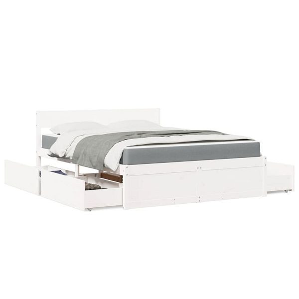 vidaXL Bett mit Schubladen und Matratze Weiß 140x200 cm Massivholz, 3281899