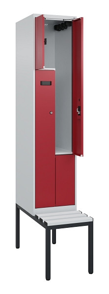 C+P Z-Spind Evolo PLUS, Bank, 2 Fächer, 2120x400x815mm, 7035/3003, Zylinderschloss, Sitzfläche Kunststoff, Sitzbank, 0490537-122 S10082