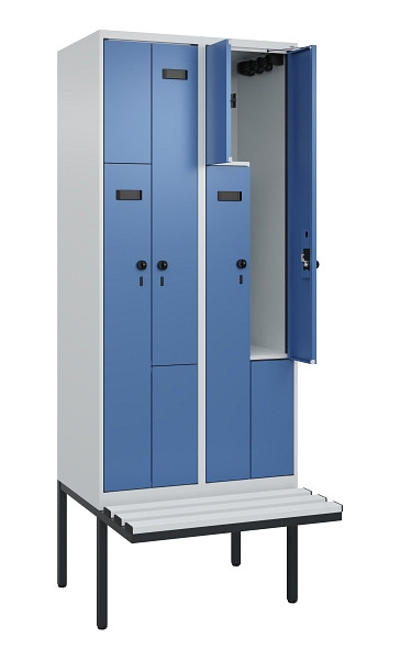 C+P Z-Spind Evolo PLUS, Bank, 4 Fächer, 2120x800x815mm, 7035/5023, Drehriegel, Material Sitzfläche Kunststoff, 0490437-224 S10062