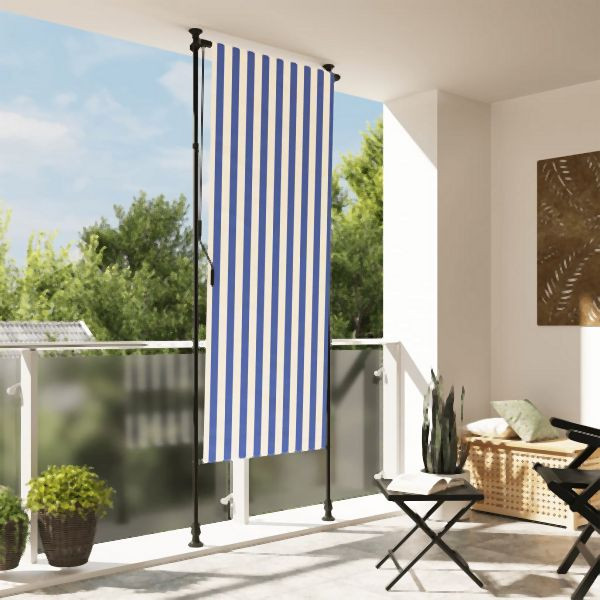 vidaXL Außenrollo Blau und Weiß 100x270 cm Stoff und Stahl, 368764